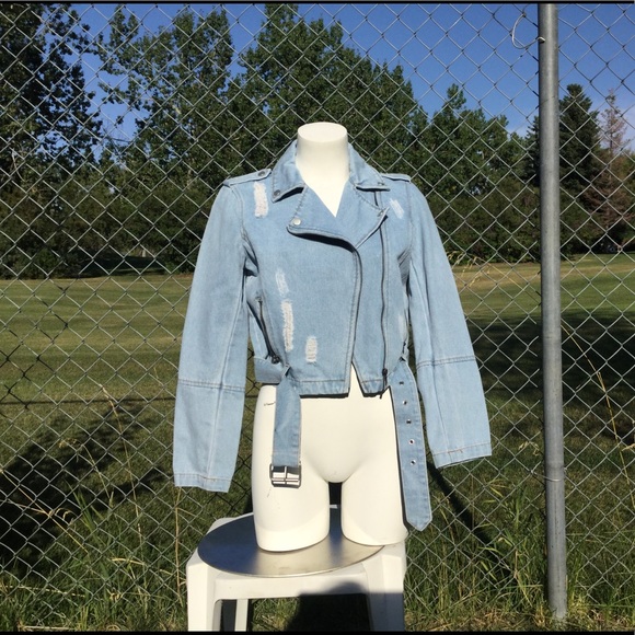 Ci Sono moto style light wash jean jacket - Picture 3 of 13